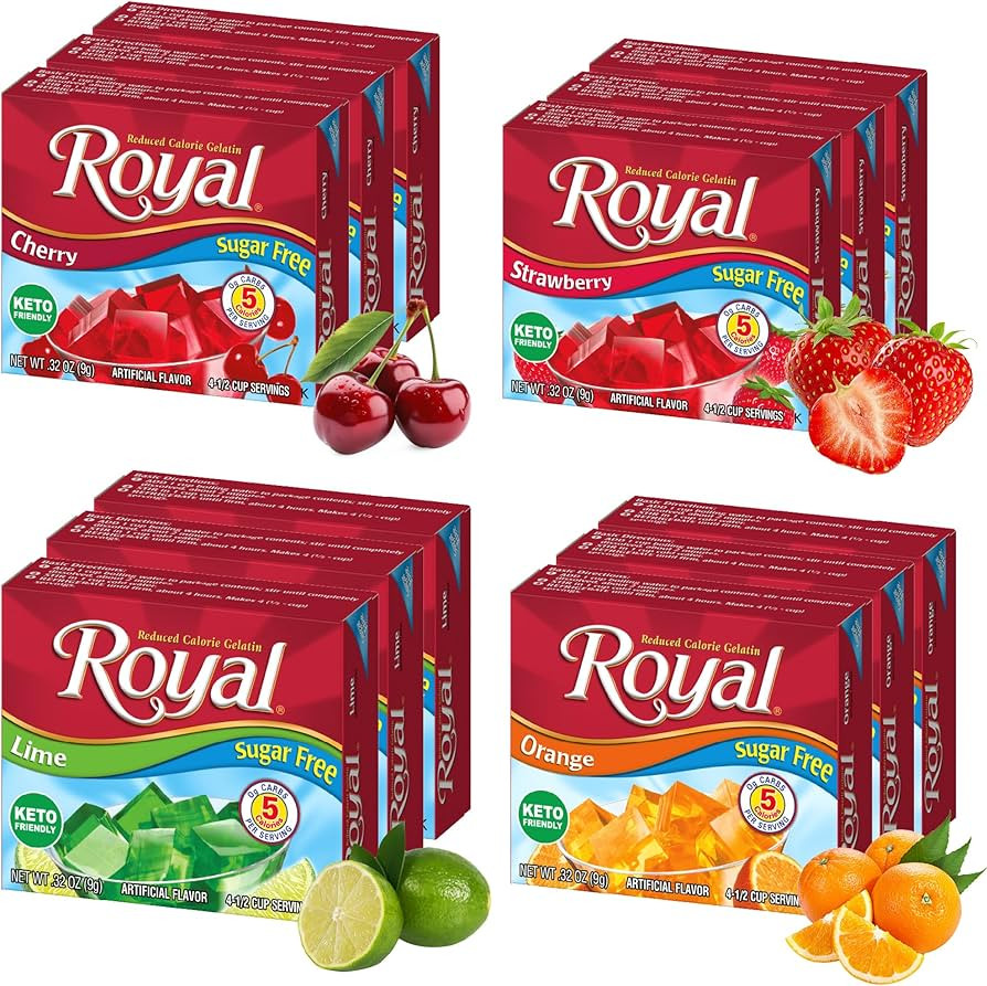Royal Gelatin Sugar Free Variety Pack of 12-3 Boxes Each - Strawberry, Lime, Orange and Cherry - ... | Amazon (US)