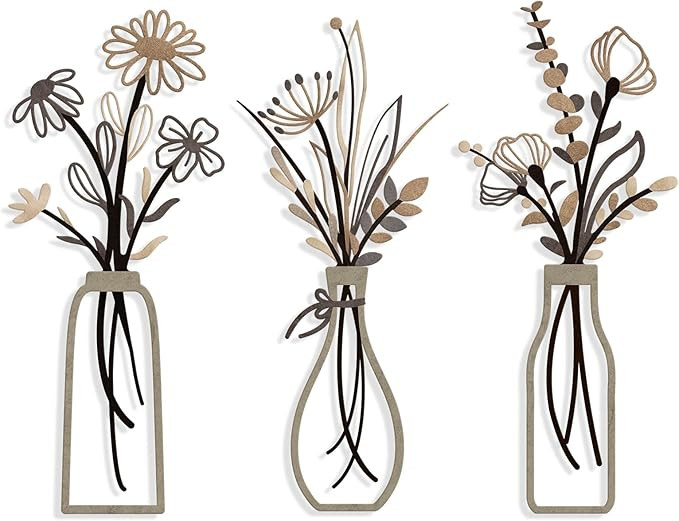 Pigort 3 Pieces Metal Flowers Wall Arts - Rustic Farmhouse Style Décor Metal Wall Art Black Mini... | Amazon (US)