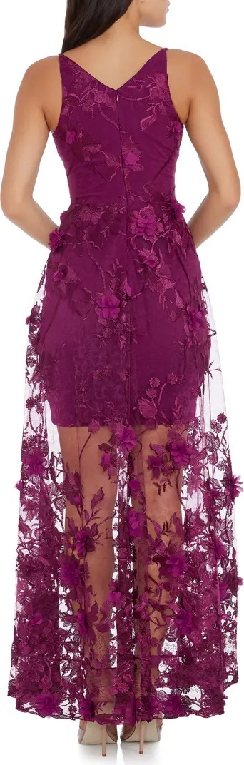 Sidney Deep V-Neck 3D Lace Gown | Nordstrom