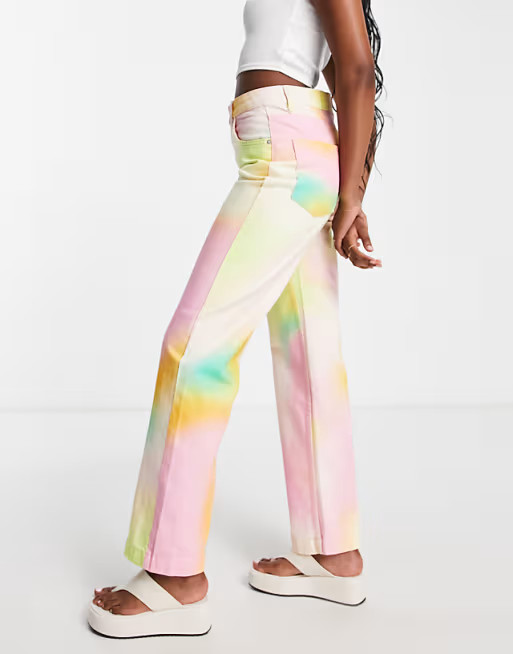 Bershka blurred digitalized tie dye print straight leg jeans in multi | ASOS (Global)