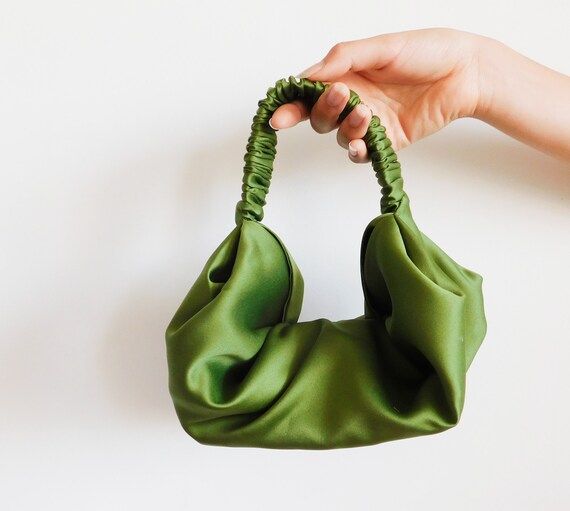 Dumpling Handbag/Green Satin Handbag/Ruched Handbag/Mini Handbag | Etsy (US)