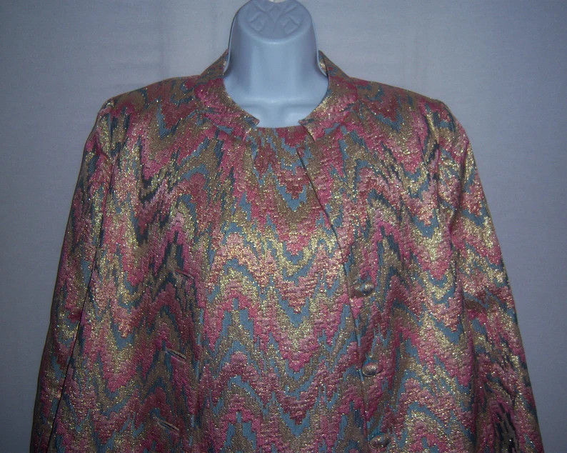 Vintage Malcolm Starr Pink Blue Silver Flame Stitch Embroidered Shift Dress With Matching Jacket ... | Etsy (Global)