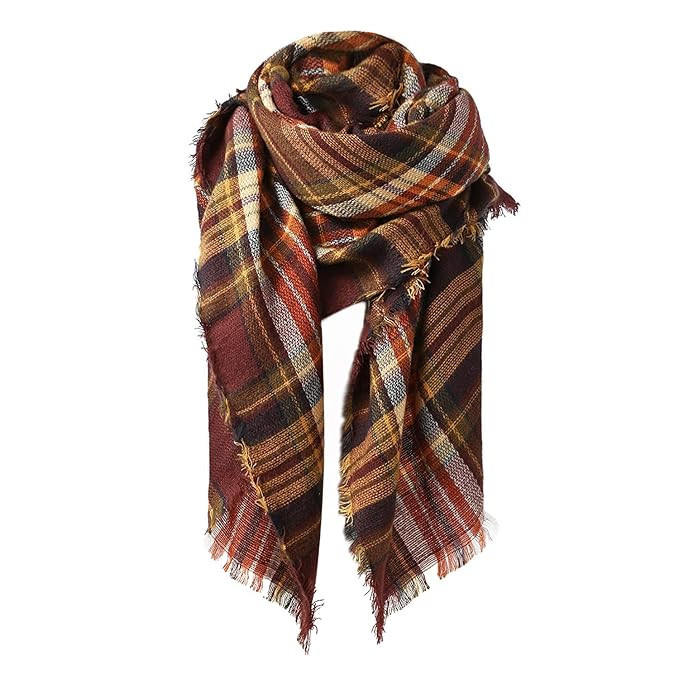 Zando Plaid Blanket Thick Winter Scarf Tartan Chunky Wrap Oversized Shawl Cape | Amazon (US)