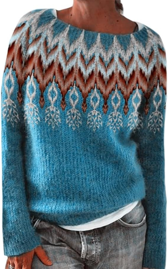 Bengbobar Fair Isle Sweater Womens Pullover Argyle Vintage Winter Fall Casual Boho Knit Tops Crew... | Amazon (US)
