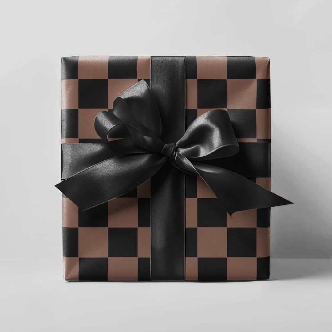 Brown & Black Retro Checkered Wrapping Paper Roll, Gift Wrap Paper, Holiday Gift Wrap, Chic Gift ... | Etsy (US)