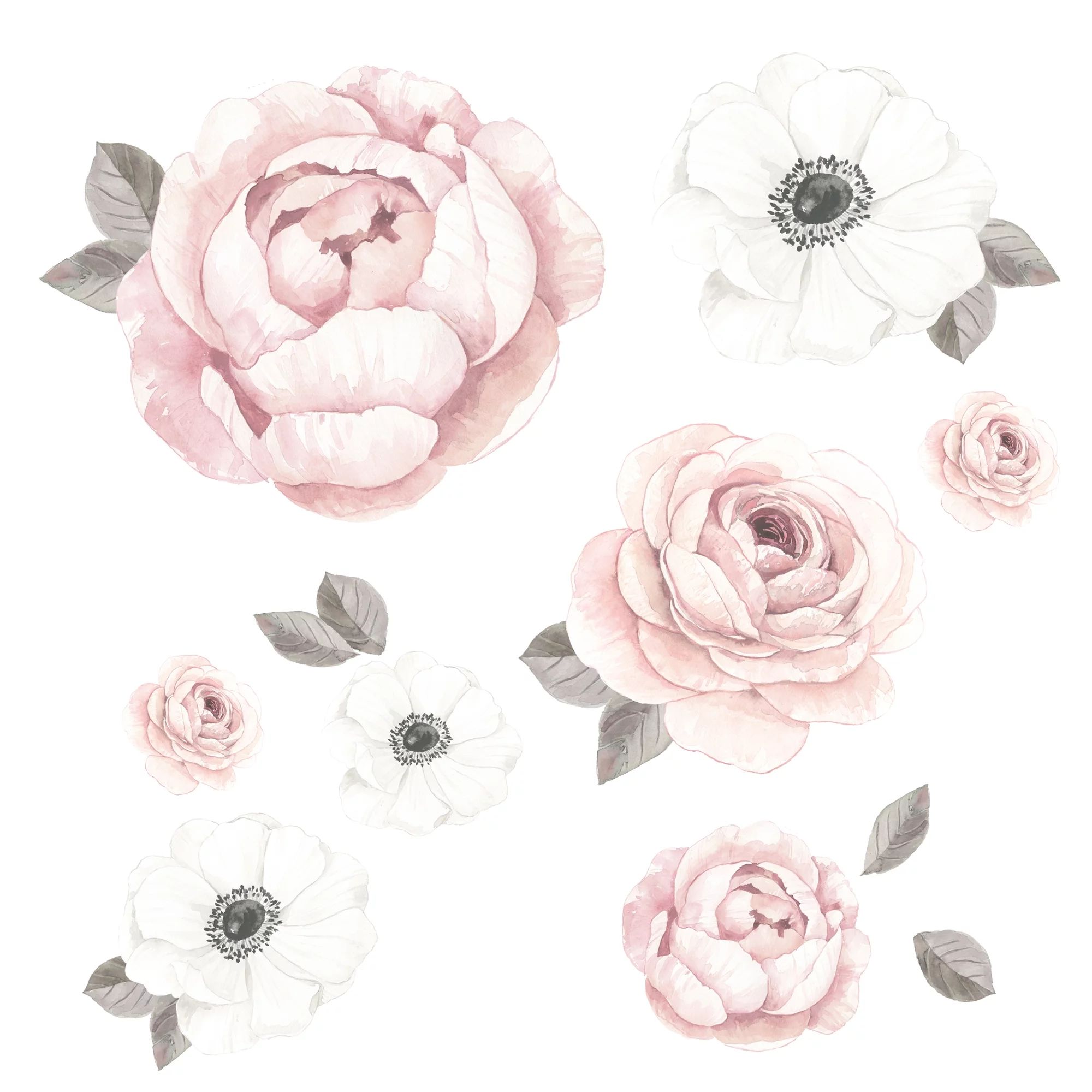 Lambs & Ivy Floral Garden Large Pink/White Watercolor Flowers Wall Decals | Walmart (US)