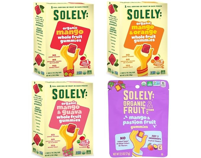 SOLELY Organic Fruit Gummies Variety Pack, Mango, Mango & Orange, Mango & Guaba, Mango & Passion ... | Amazon (US)