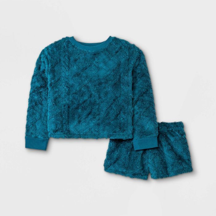 Girls' Cozy Sherpa Pajama Set - art class™ Teal | Target