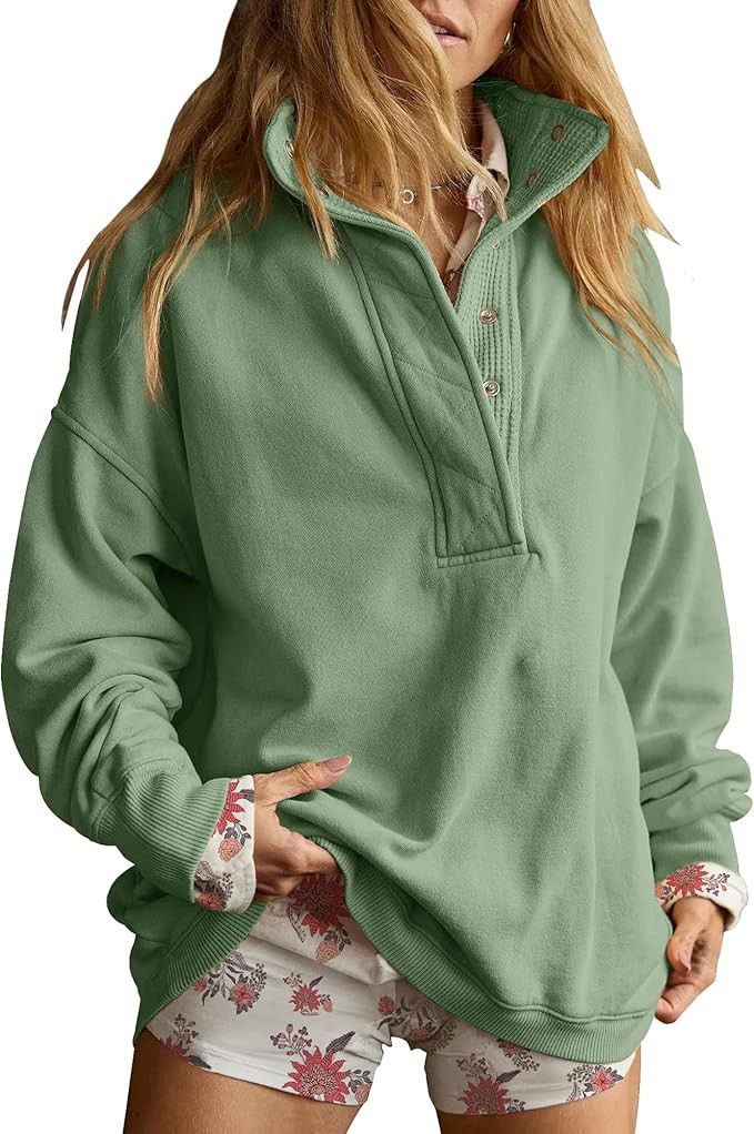 Gacaky Sweatshirt for Women Oversized Casual Long Sleeve Button Henley Neck Pullover Tops Fashion... | Amazon (US)