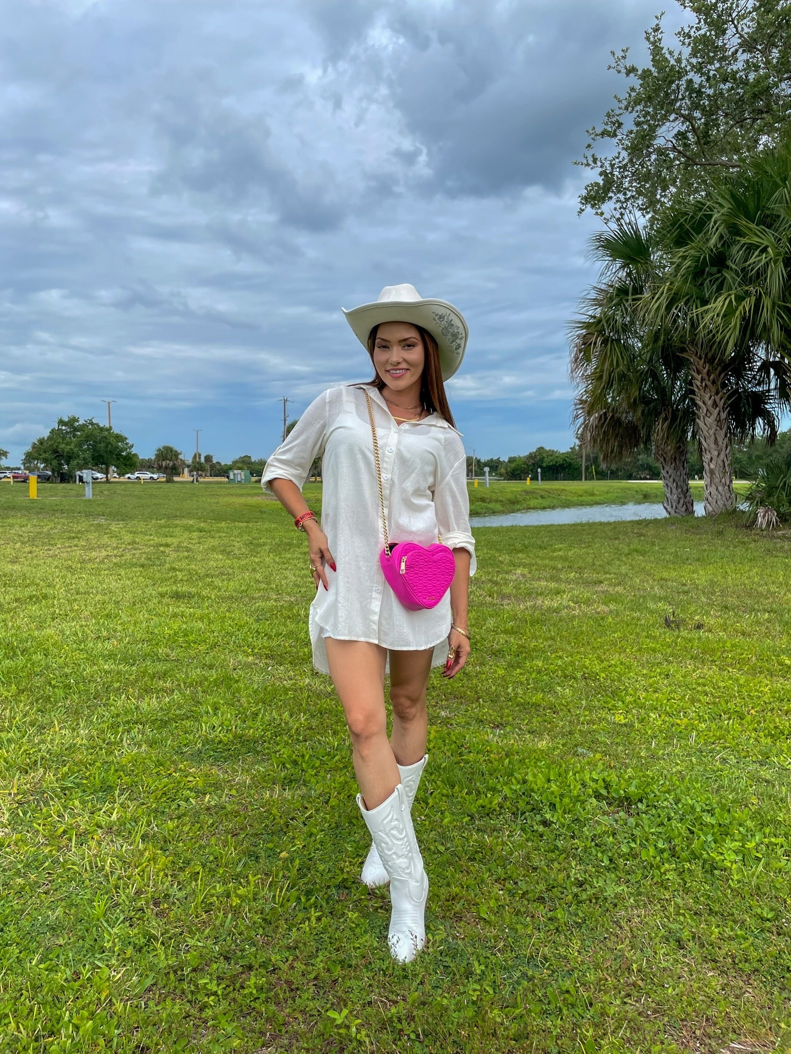 All white cute. and comfy cowgirl outfit.