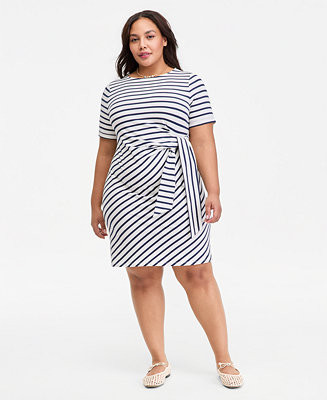 Trendy Plus Size Striped Tie-Side Mini Dress | Macy's