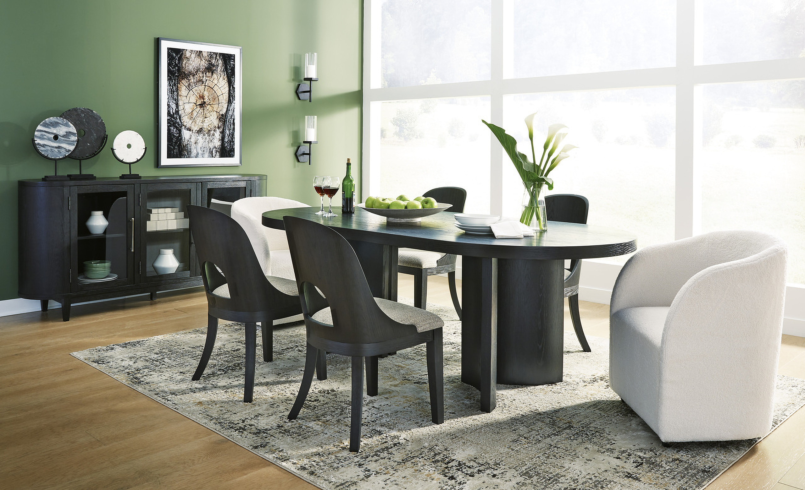 Rowanbeck Black Oval Dining Room Set | 1stopbedrooms
