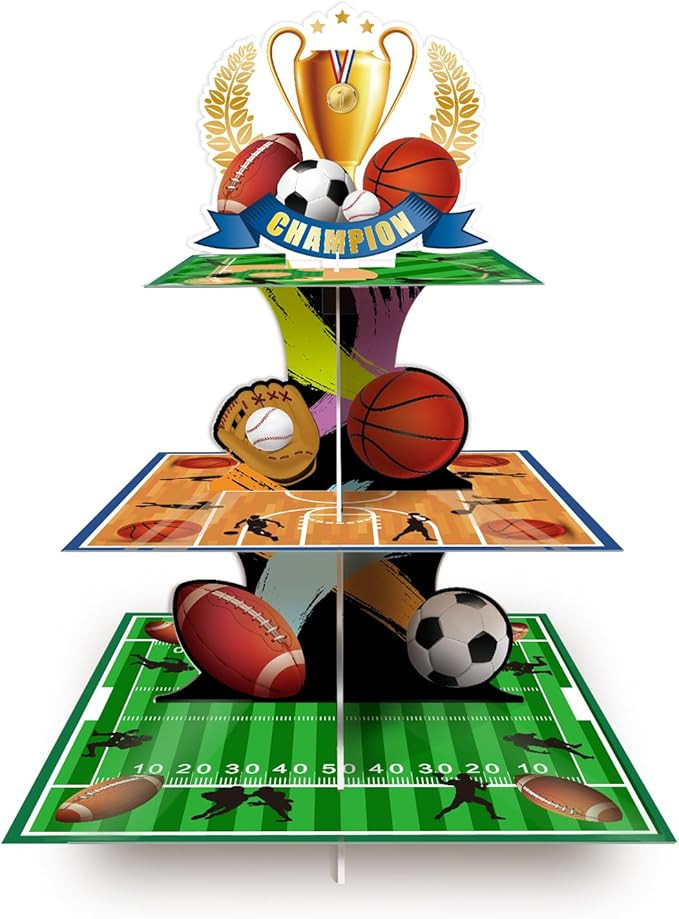 Sports Party Decorations Sports Themed Cupcake Stand 3 Tier Sport Cupcake Holder for Football Bas... | Amazon (US)