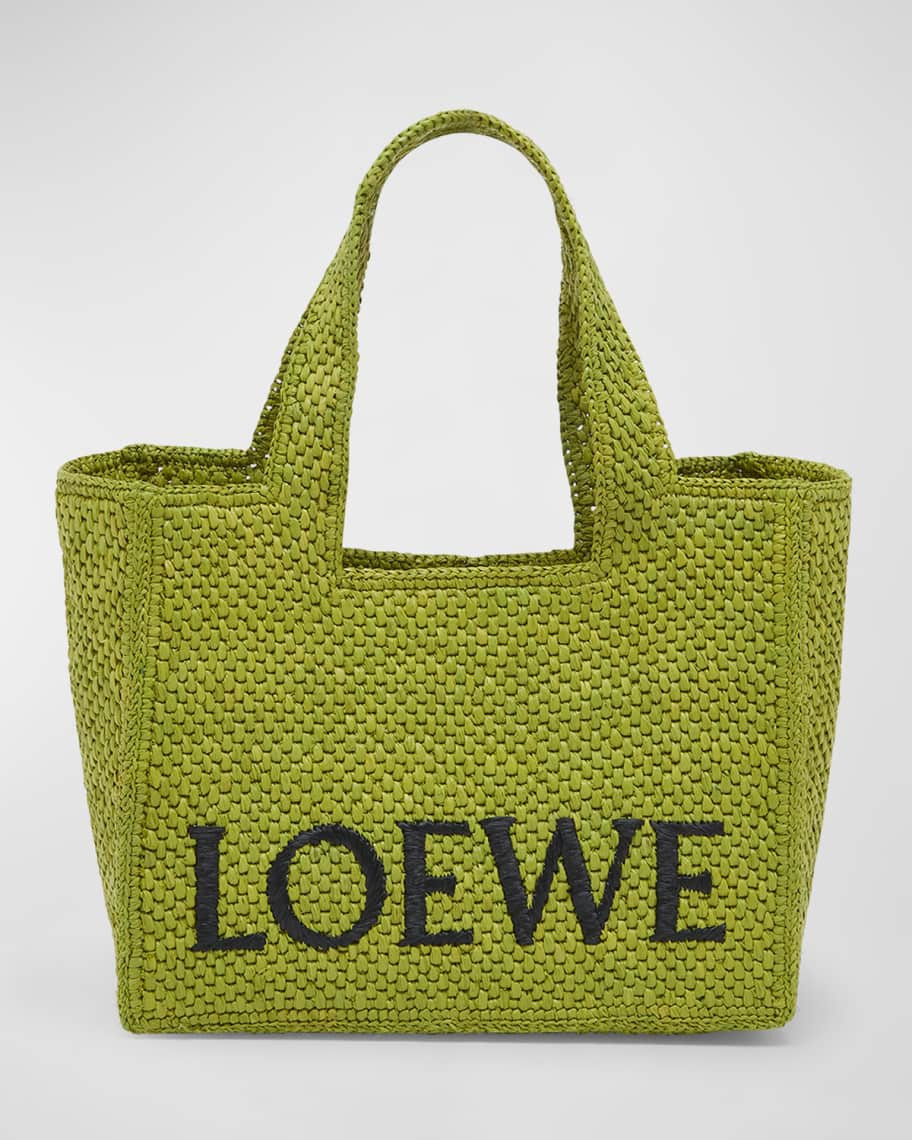 Loewe x Paula’s Ibiza Font Logo Small Tote Bag in Raffia | Neiman Marcus