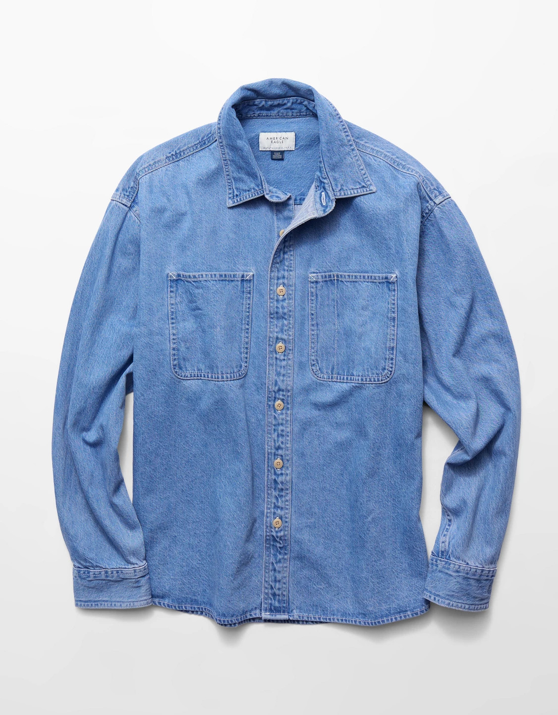 AE Relaxed Fit Denim Button-Up Shirt | American Eagle Outfitters (US & CA)