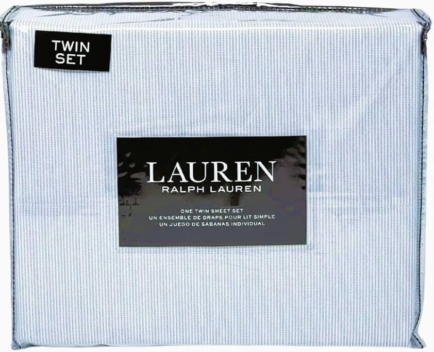 Lauren Ralph Lauren Oxford Thin Blue Stripe 4P Extra Deep Sheet Set Cotton White Ground (Twin) | Amazon (US)
