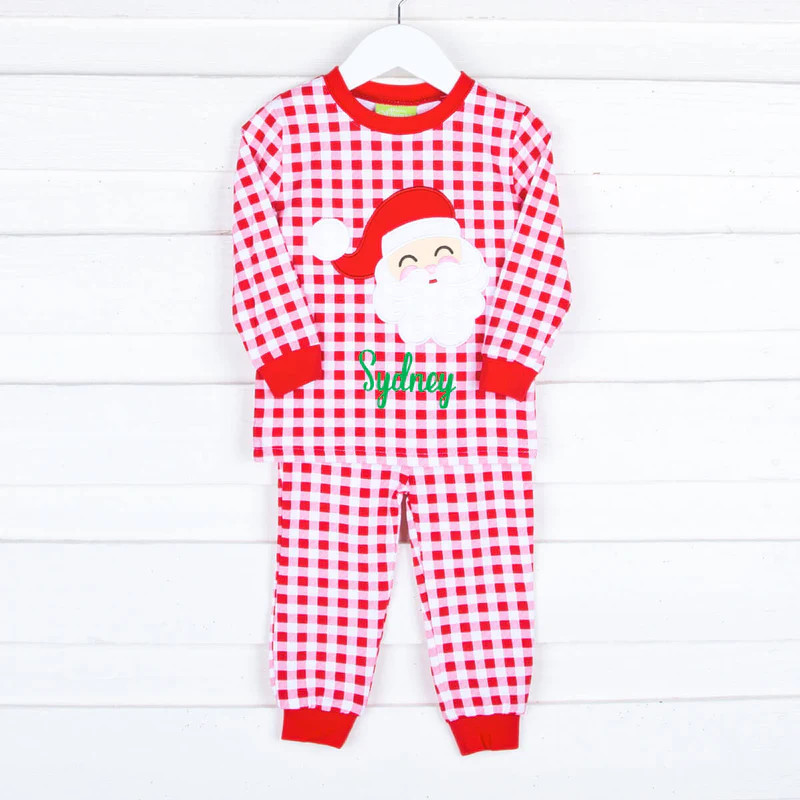 Happy Santa Red Gingham Pajamas | Classic Whimsy