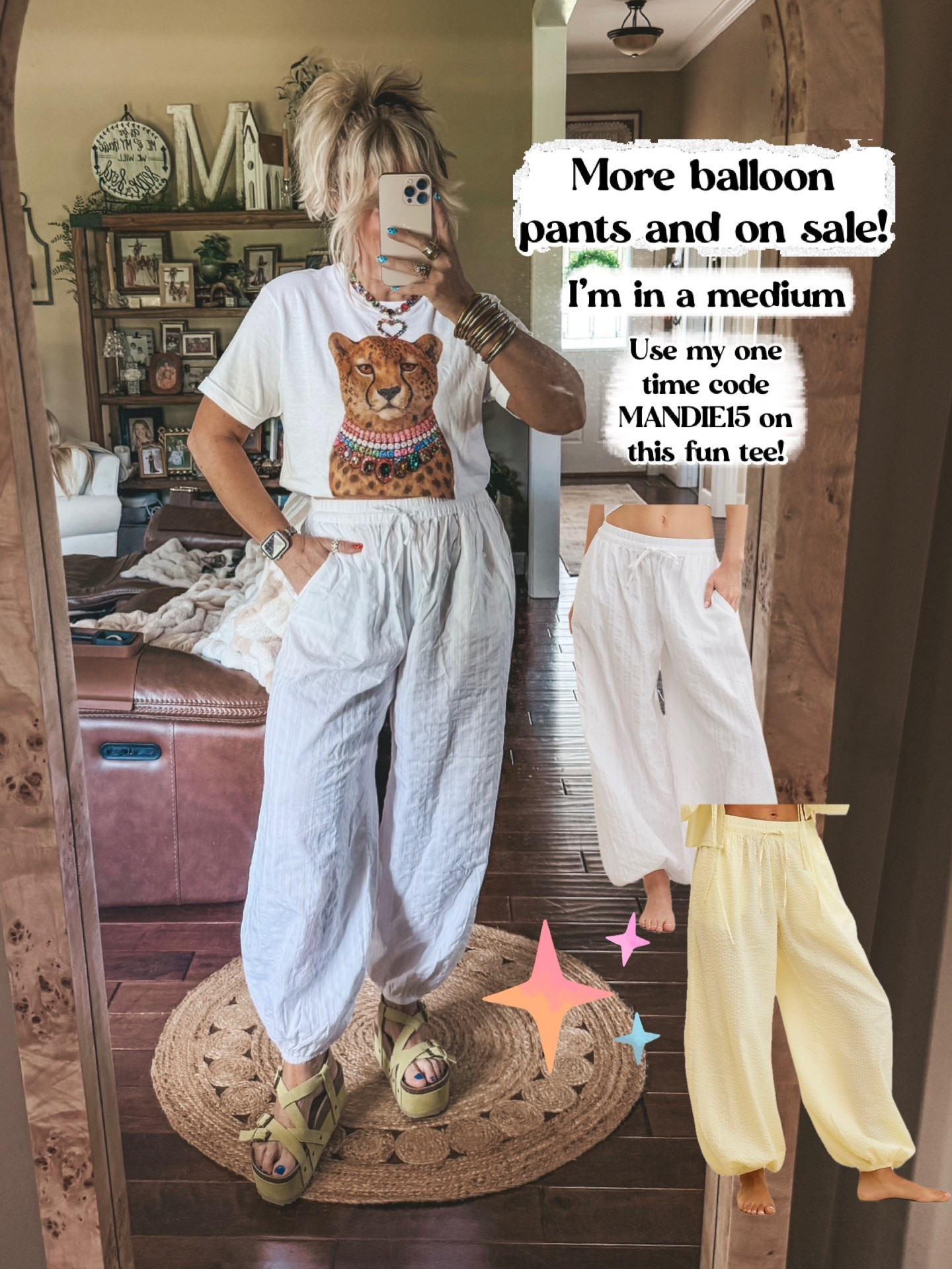 Cutest tee and balloon pants! 
I’m wearing a medium in both. 
👉🏼Use my one time code MANDIE15 to save @thewillowtree

#LTKOver40
