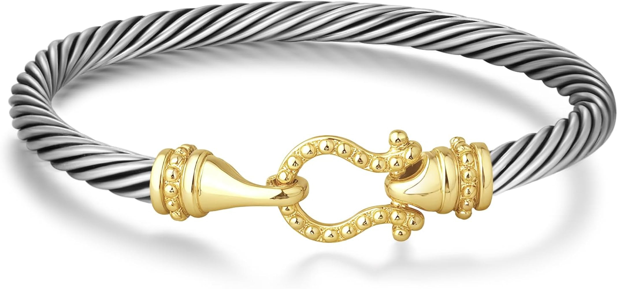 Cable Bracelets for Women Two Tone Cuff Bangle with Turquoise Hook Clasp Mixed Metal Bracelets De... | Amazon (US)