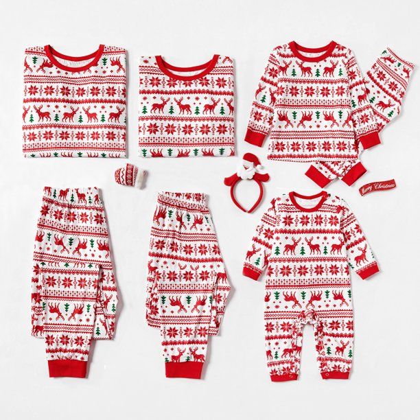 PatPat Christmas Reindeer and Snowflake Patterned Family Matching Pajamas Sets(Flame Resistant),U... | Walmart (US)