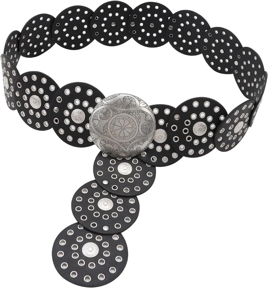 Hollow Disc Belt Western Style Exaggerated Cowboy Wide Disc Belt Metal Buckle Vintage Soft Belt f... | Amazon (US)