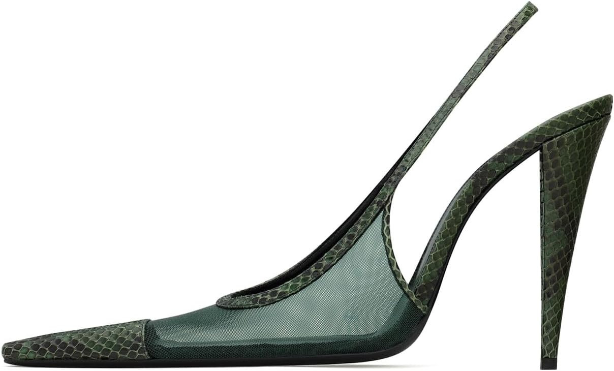 Yishaweiqi Mesh Slingback Heels for Women Square Toe Stiletto High Heels Breathable Snake Pattern Patent Leather Slingback Pumps Slip-On Closed Toe Dress Shoes | Amazon (US)