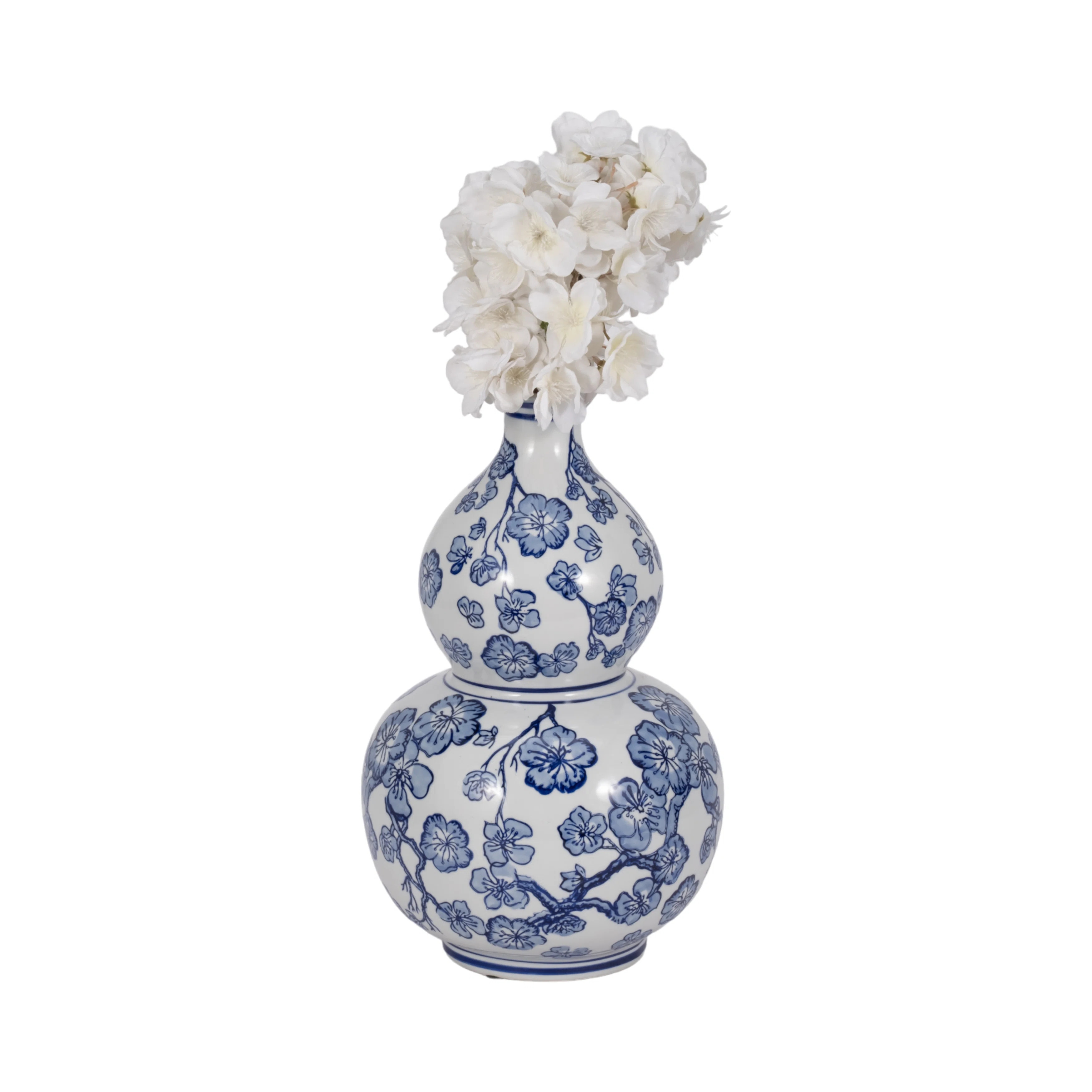 Bungalow Rose Cherry Blossom Chinoiserie Gourd Vase, Blue/White | Wayfair | Wayfair North America