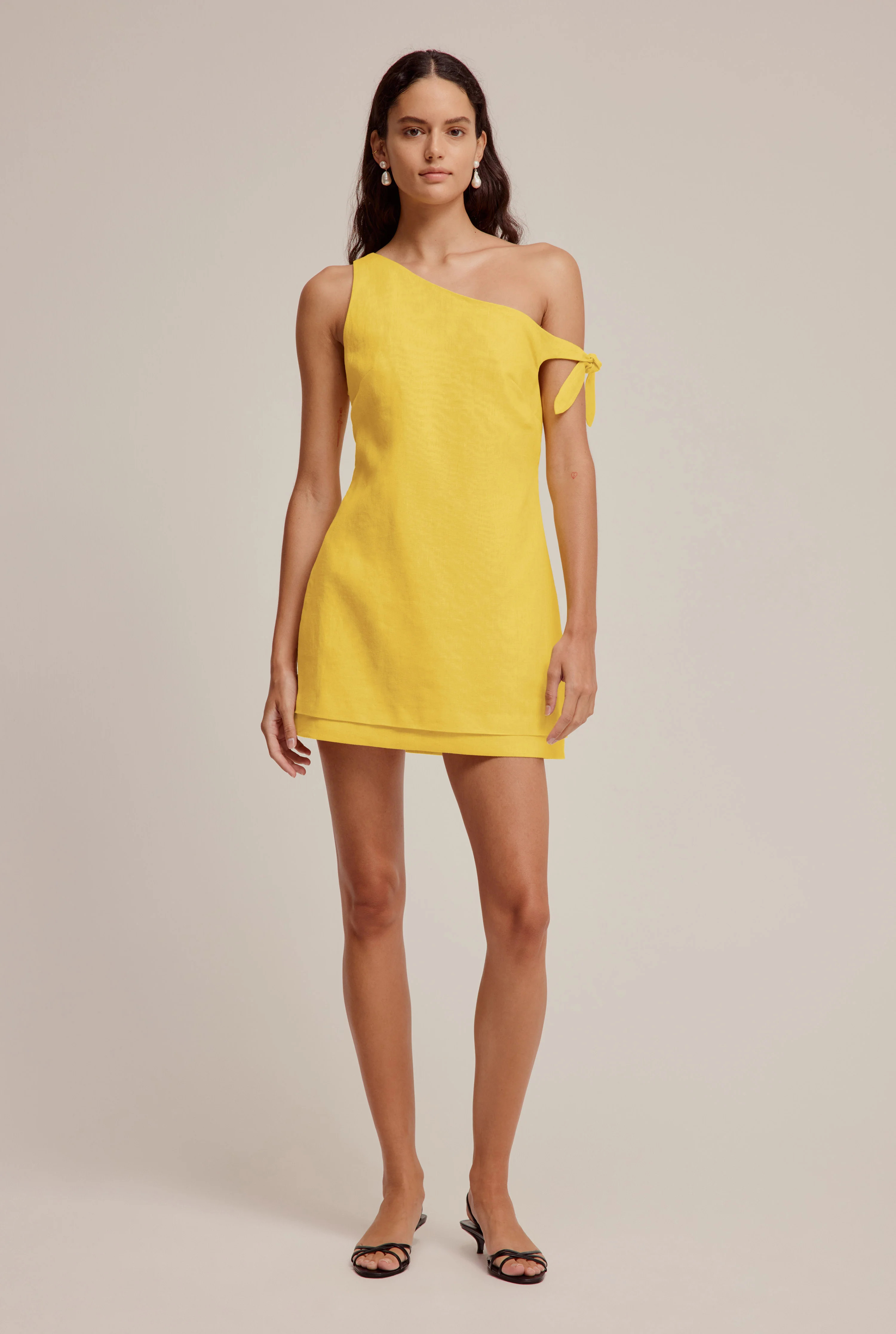 Side Tie Linen Mini Dress | Venroy AU