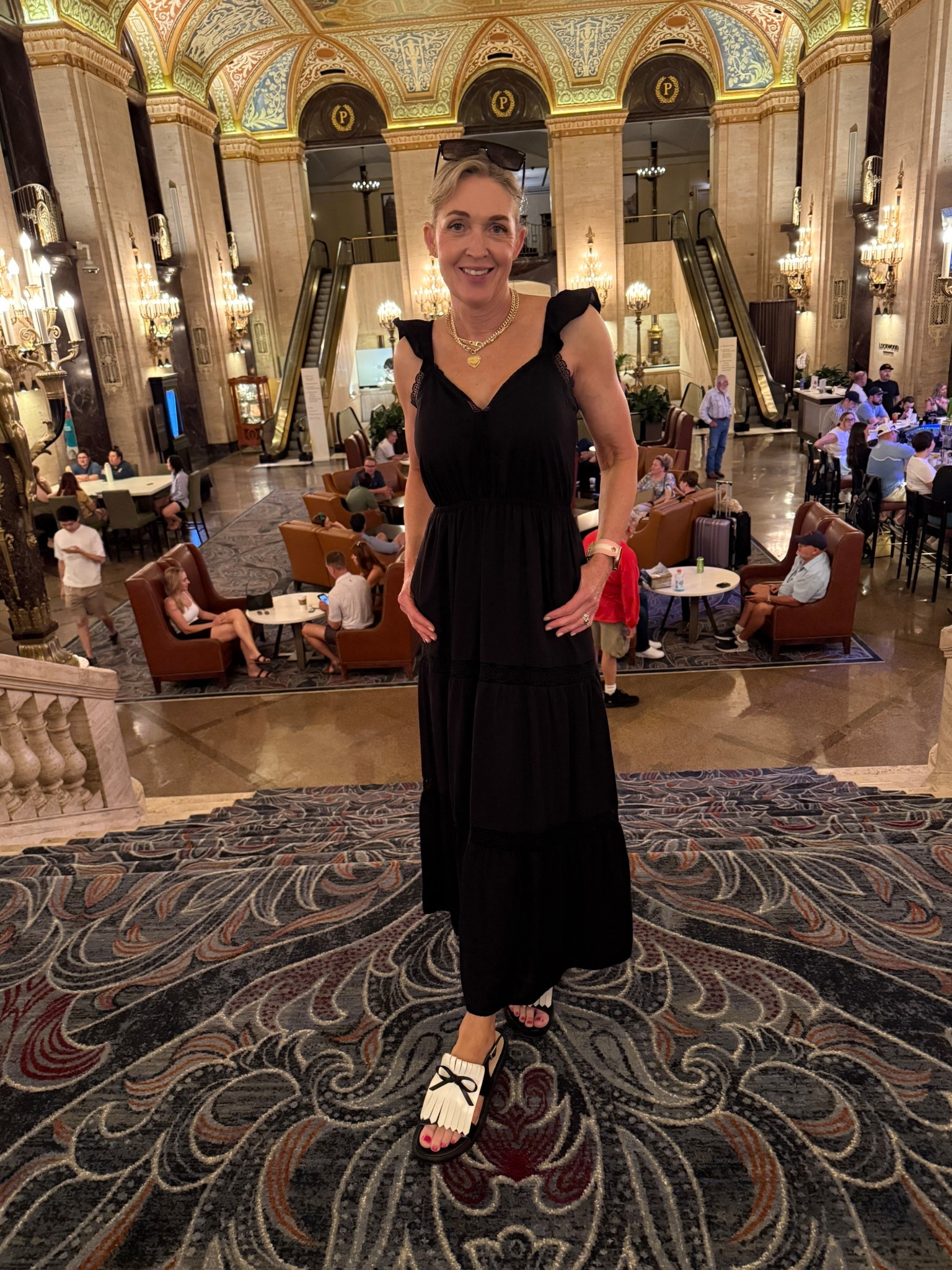 Vacation outfit with Gibsonlook. Black maxi with lace detail size down.

Style over 40, mom looks, black dress, sundress, edgy outfit 

#LTKOver40 #LTKFindsUnder100 #LTKSeasonal