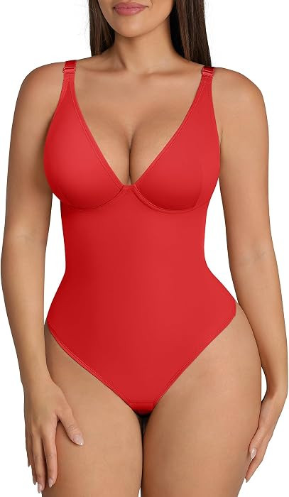 FeelinGirl Shapewear Bodysuits for Women Tummy Control Deep V Neck | Amazon (US)