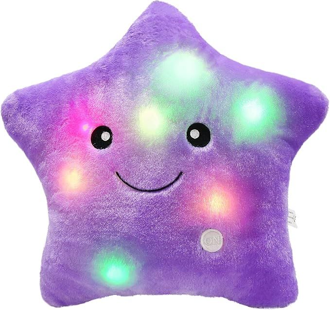WEWILL Creative Twinkle Star Glowing LED Night Light Plush Pillows Stuffed Toys (Purple) | Amazon (US)