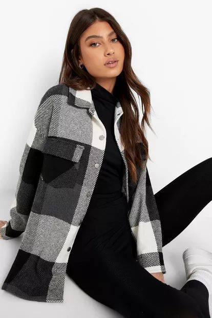 Oversized Mono Check Shacket | Boohoo.com (US & CA)