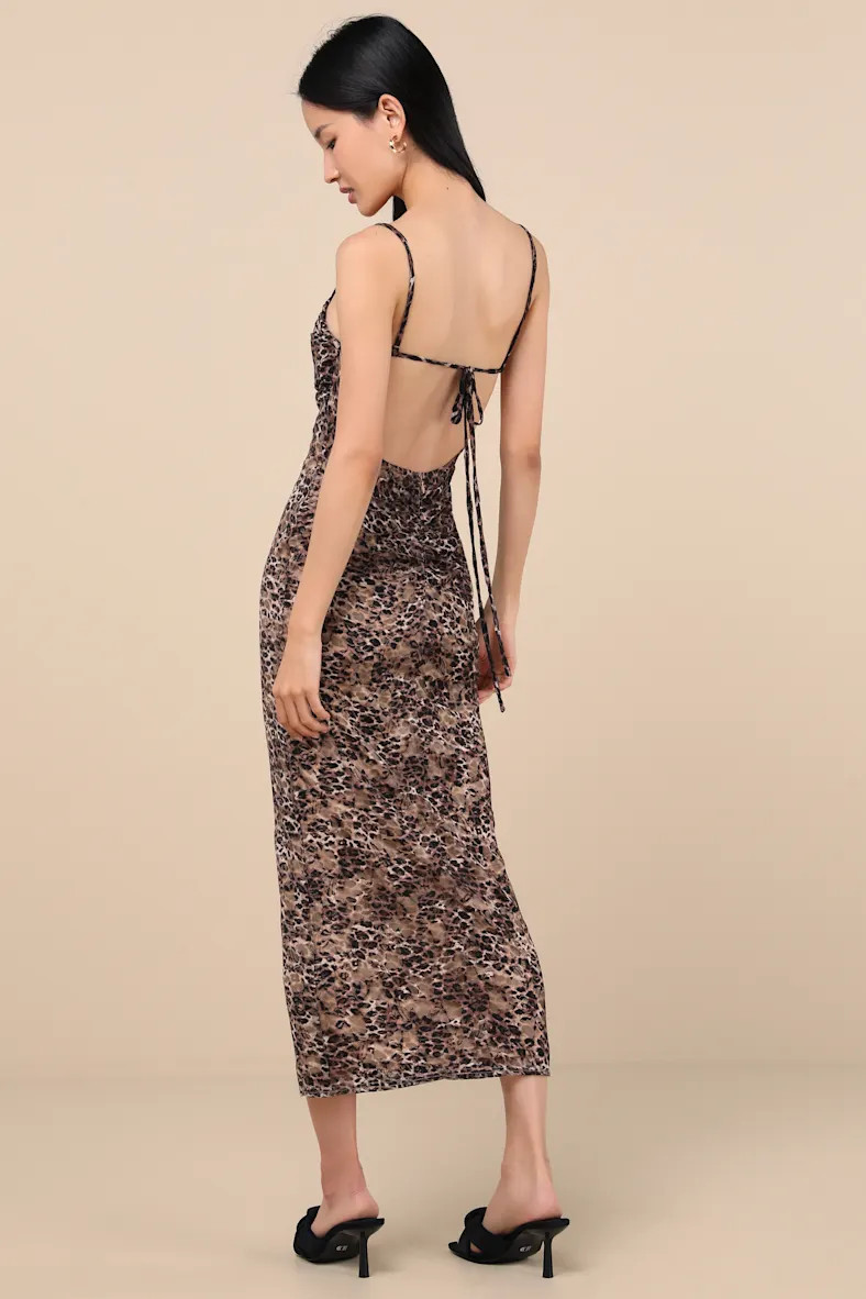 Manon Brown Leopard Mesh Bodycon Midi Dress | Lulus