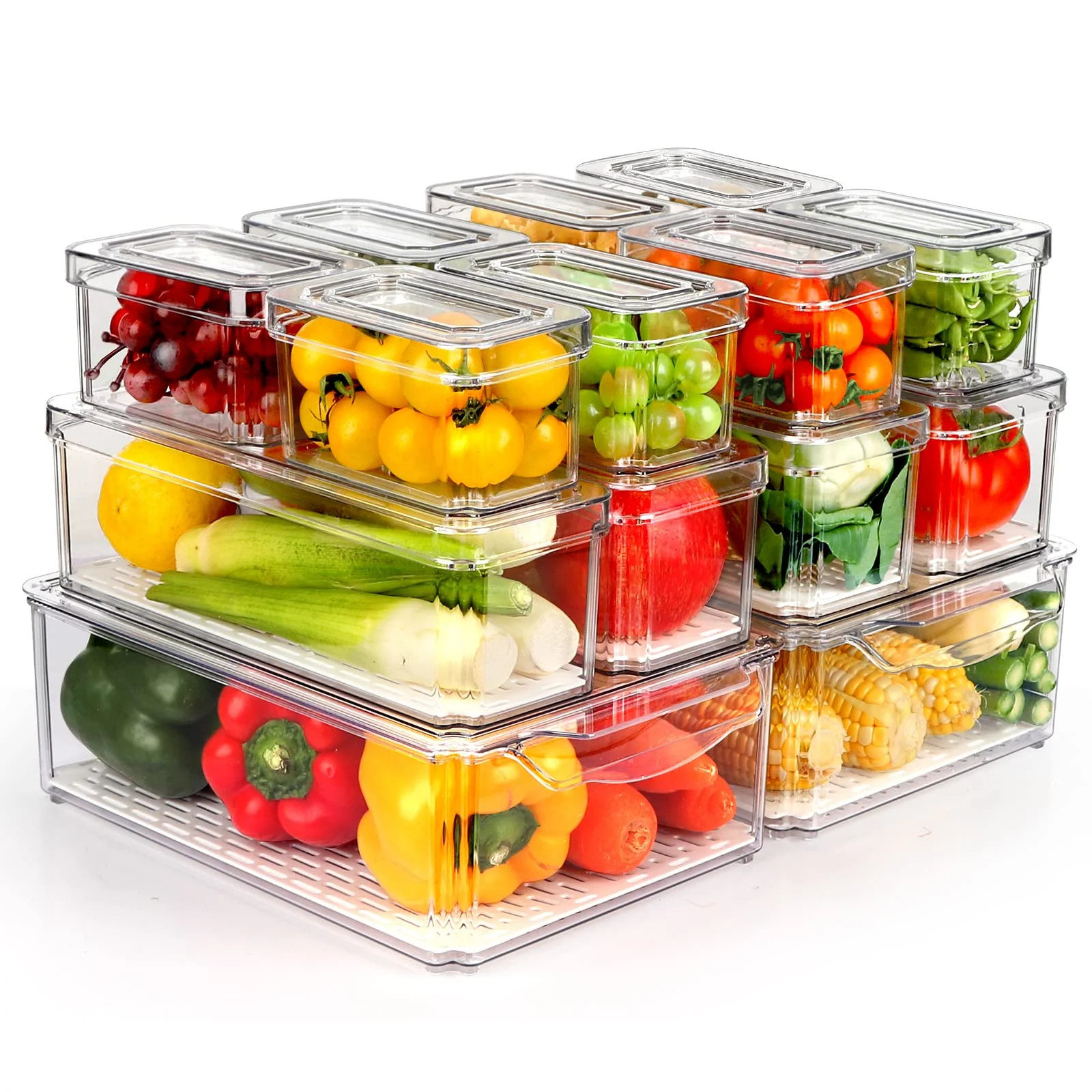 14 Pack Fridge Organizer, Stackable Refrigerator Organizer Bins with Lids, BPA-Free Fridge Organi... | Walmart (US)