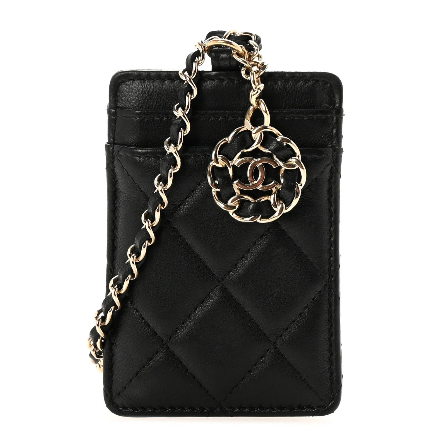 Chanel Lambskin Quilted Card Holder On Chain Black | FASHIONPHILE (US)