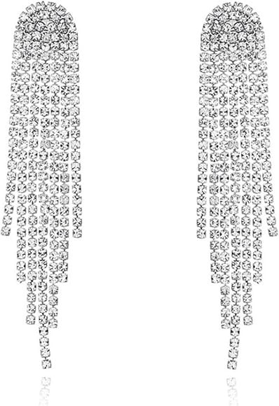 HERIER Rhinestone Earrings Dangling for Women Chandelier Statement Tassel Earrings Girls Silver S... | Amazon (US)