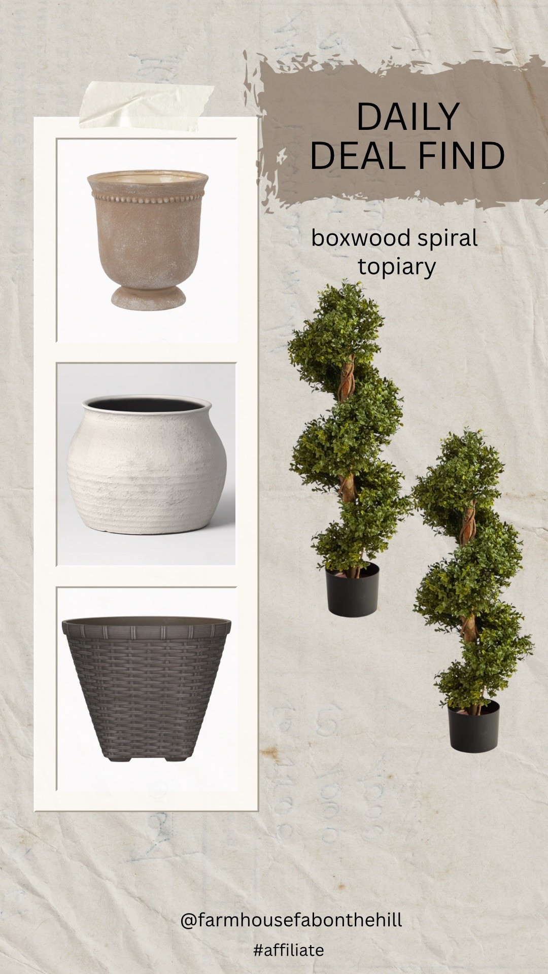 Daily Deal Find- 56% off these spiral boxwood topiaries 
Add to your favorite planters

#LTKSaleAlert #LTKHome #LTKSeasonal
