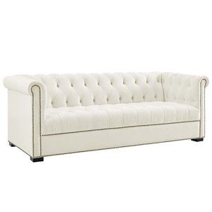 Modway Heritage Velvet Tufted Sofa in Ivory | Cymax