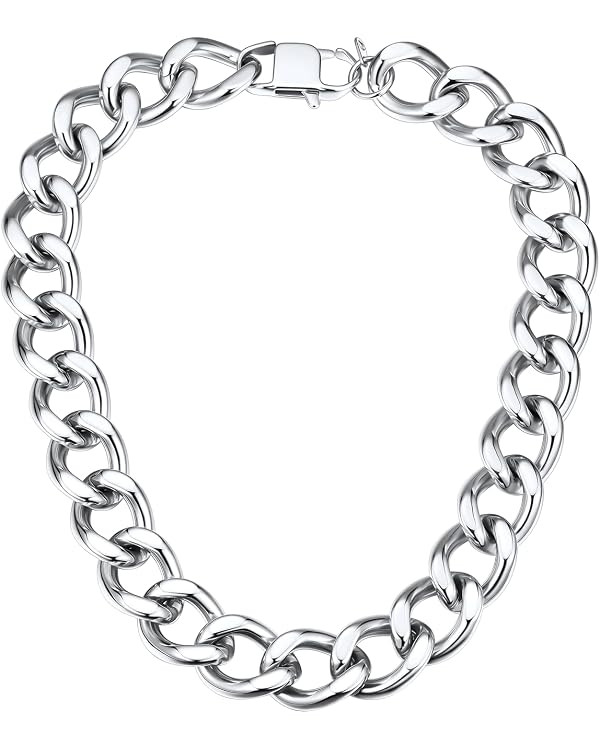 ChainsHouse Cuban Link Chain for Women Chunky Gold Necklace Stainless Steel/Gold Plated Choker Ne... | Amazon (US)