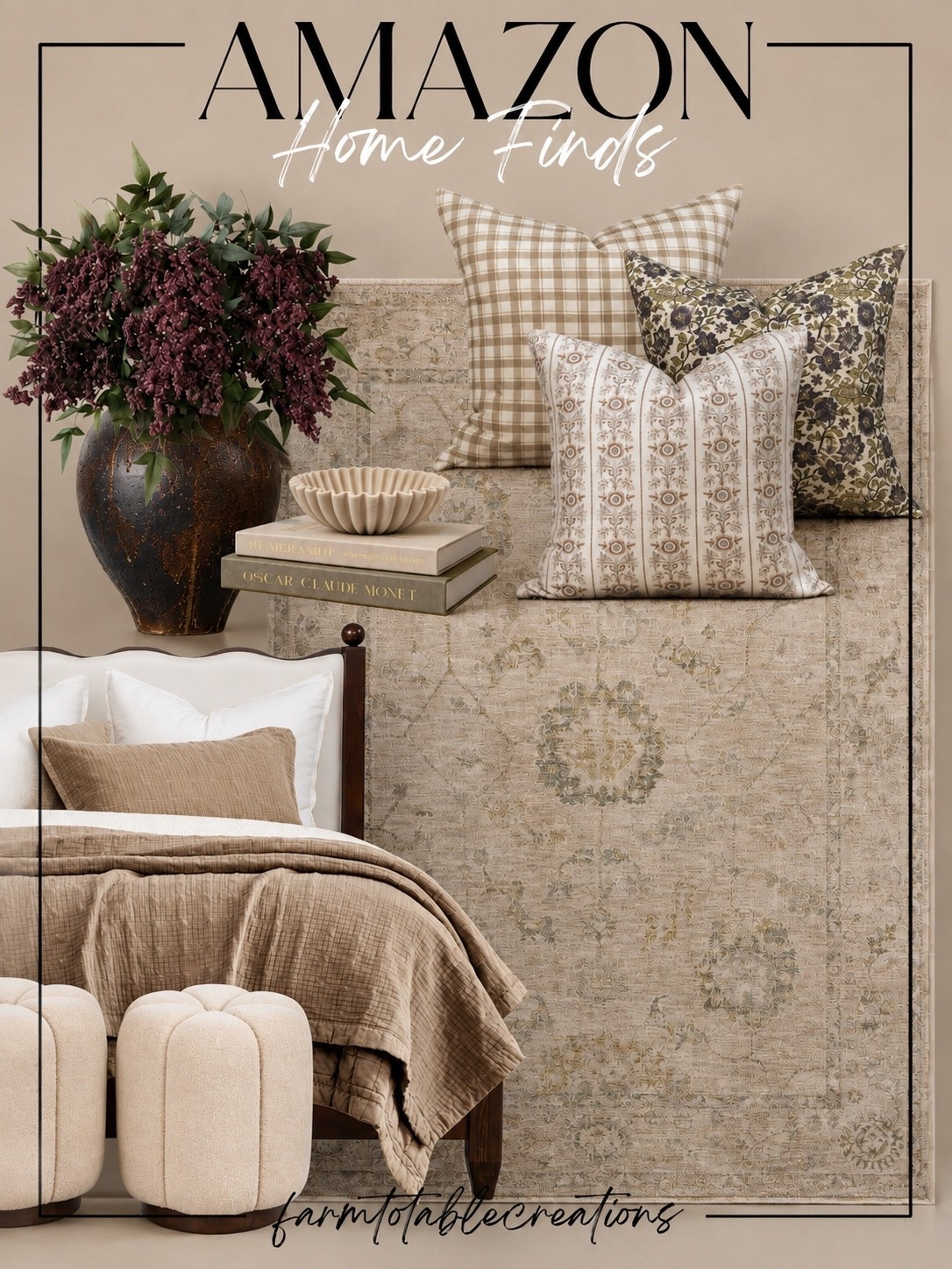 Amazon Bedroom Finds

A few timeless pieces can completely change the feel of a room. From soft, layered bedding and cozy accent pillows to a vintage-inspired rug, textured pouf, and beautiful decorative accents, these Amazon finds create a warm, collected look that feels both elevated and inviting.

Follow @farmtotablecreations on Instagram for more home finds and styling inspiration.

#AmazonHome #AmazonFinds #HomeDecor #NeutralHome #BedroomDecor #LivingRoomDecor #CozyHome #DecorInspiration #AreaRug #ThrowPillows #HomeStyling #InteriorStyle #AmazonFavorites #ModernOrganic #HomeRefresh

#LTKHome #LTKSaleAlert #LTKSeasonal