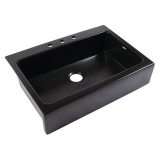 Josephine 34 in. Quick-Fit Drop-In Farmhouse Single Bowl Matte Black Fireclay Kitchen Sink | The Home Depot