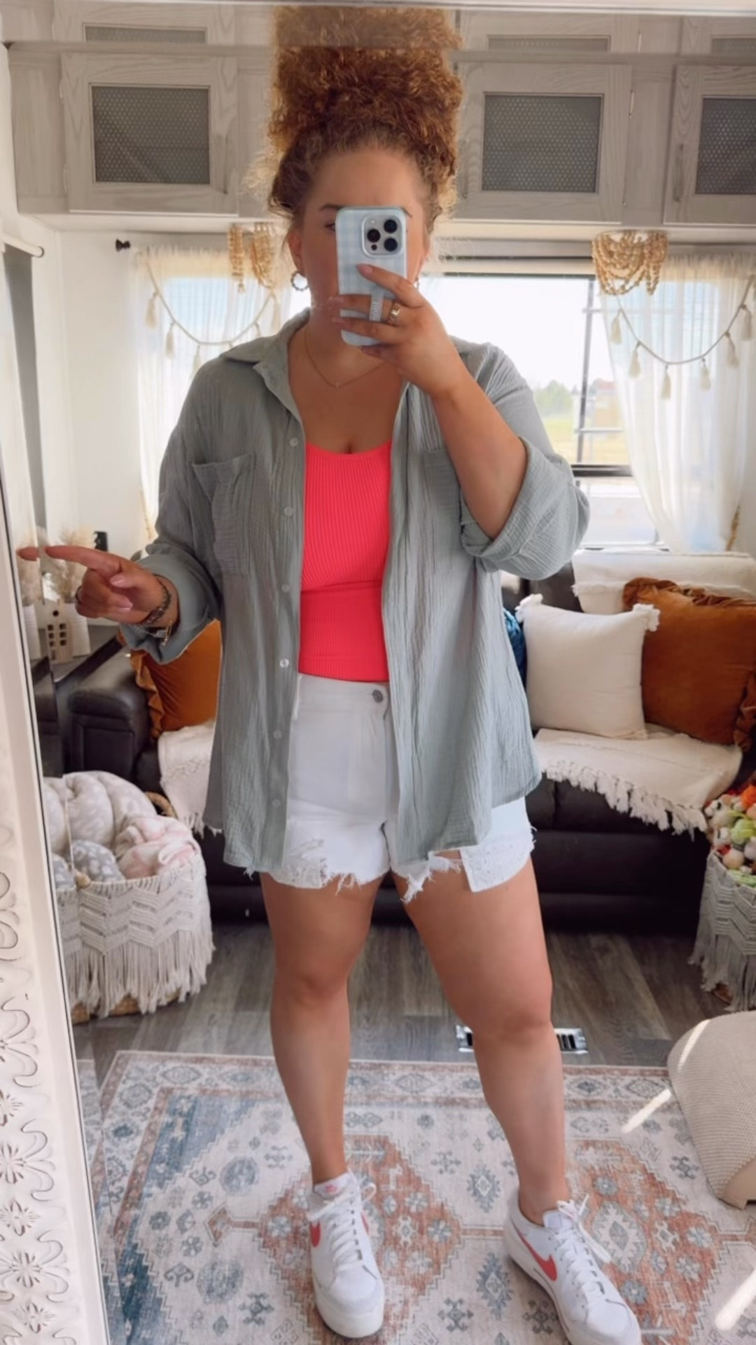Bright + easy everyday layers for a casual warm weather day ☀️💖 blue gauze button down | amazon fashion | hot pink tank top | amazon tank top | white shorts outfit | american eagle shorts | white nike sneakers | casual summer outfit | colorful outfit idea | layered summer look | easy everyday outfit | comfy cute outfit | bright color outfit | laid back style | warm weather outfit ✨

#LTKootd #LTKgrwm #LTKdayinmylife