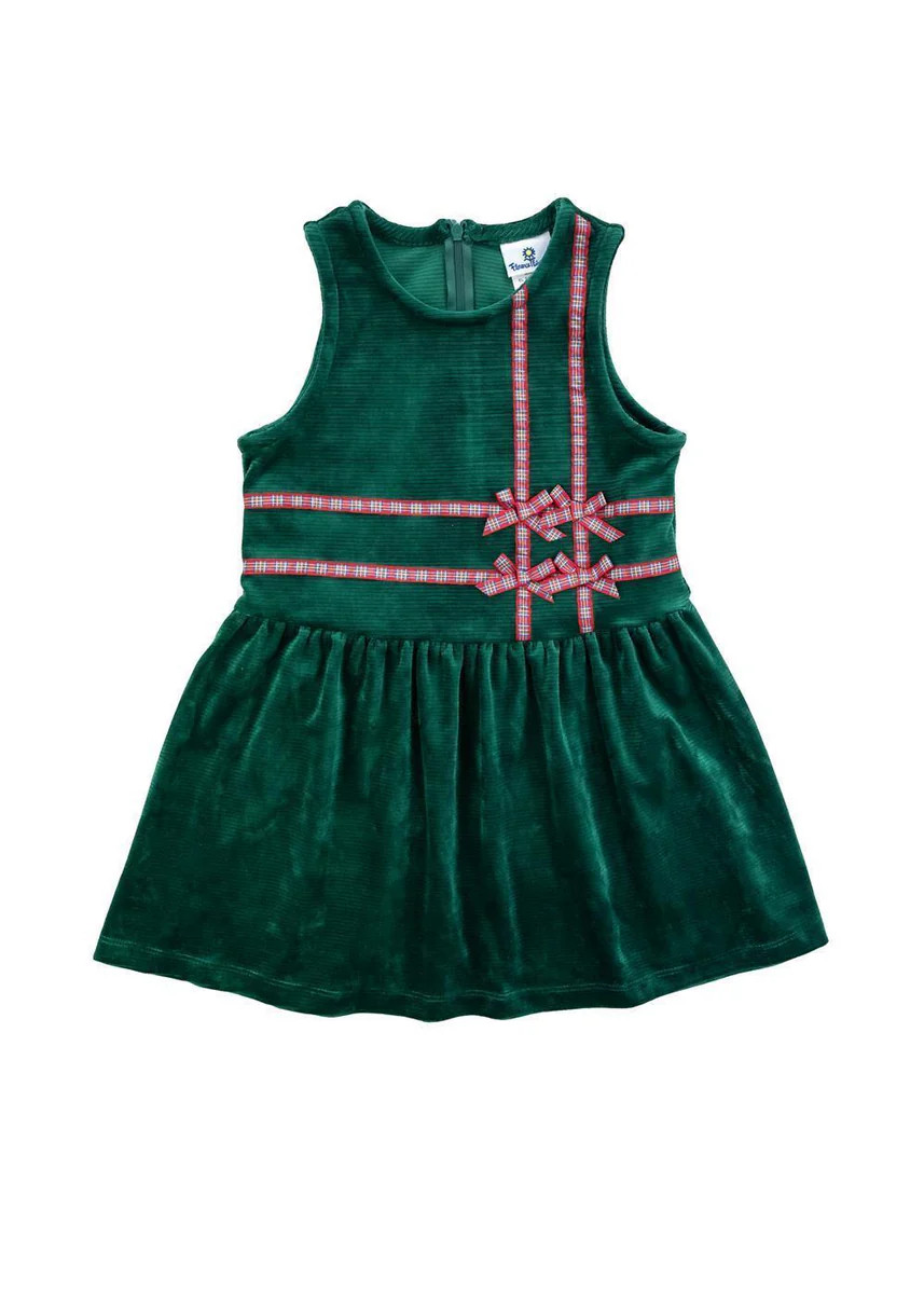 Green Stretch Cord Jumper With Plaid Ribbon | Florence Eiseman