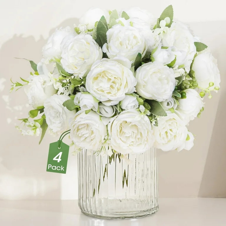 Scidweet 4 Bouquets Artificial Flowers Fake Peonies, Faux Peonies Silk Flowers for Indoor Home Pa... | Walmart (US)