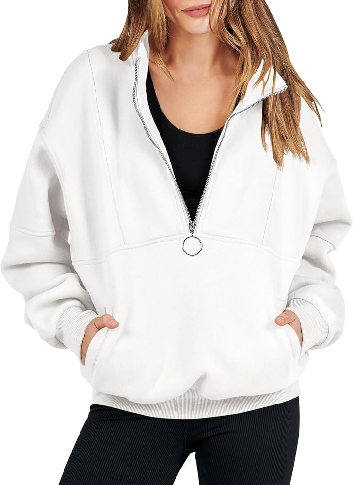 ANRABESS Women’s Oversized Quarter Zip Sweatshirt Long Sleeve Drop Shoulder Pullover Fleece Hal... | Amazon (US)