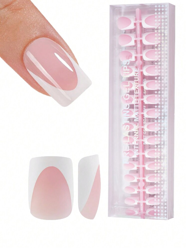 150Pcs French Gel Nails - Light Pink Deep French Short Square Pressing Nails, Soft Gel Fake Nails, Acrylic Soak Off Fake Nail Extensions, Suitable For Women And Girls Diy Nail Kit Nail Supplies Nails | SHEIN