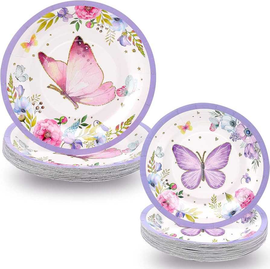 72 Pieces Butterfly Birthday Decorations Paper Plates Bulk, Party Favors Decoration, 9 Inch 7 Inc... | Amazon (US)