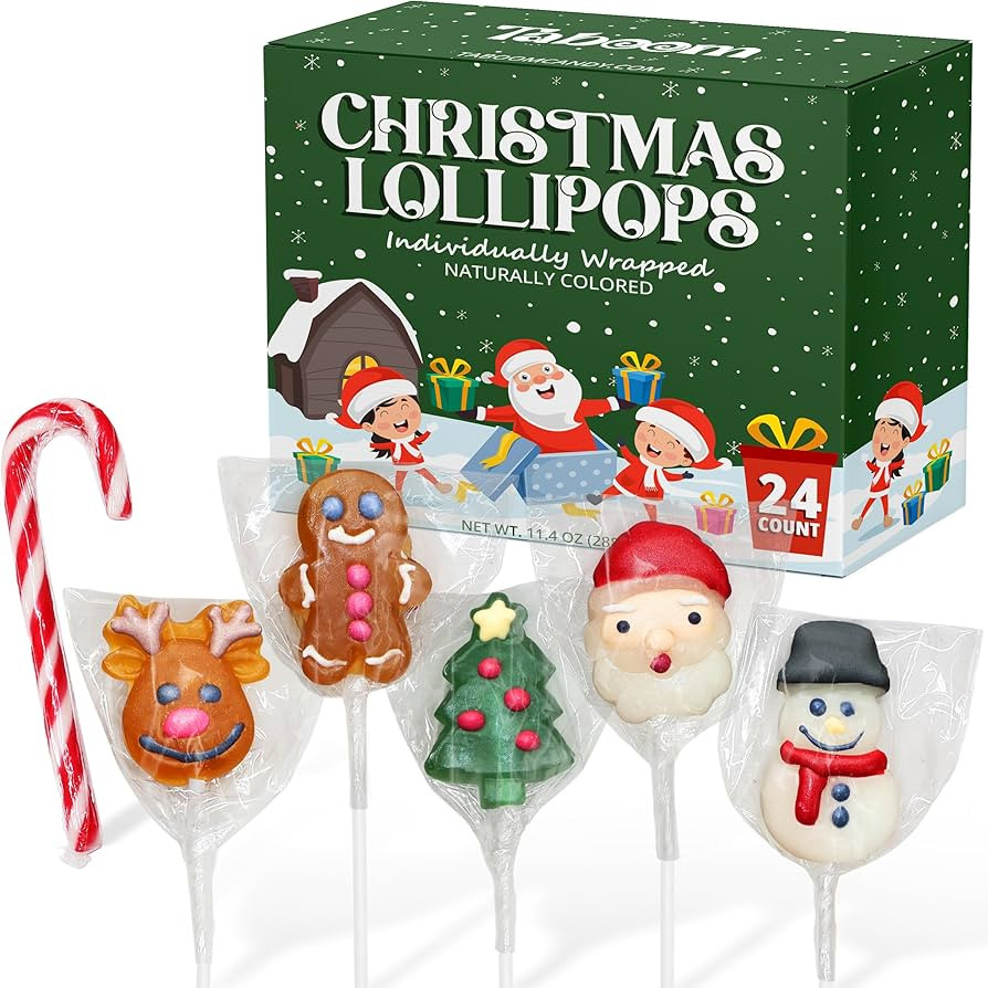 Christmas Lollipop Suckers 24 Count Individually Wrapped Dye-Free Holiday Candy - Festive Santa, ... | Amazon (US)