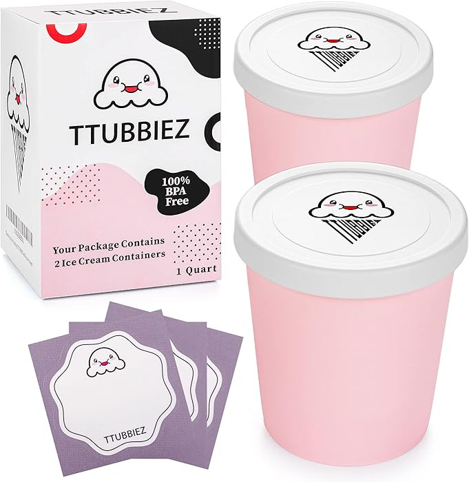 Ice Cream Containers (2 Pack - 1 Quart Each), Freezer Containers for Homemade Ice Cream Storage -... | Amazon (US)