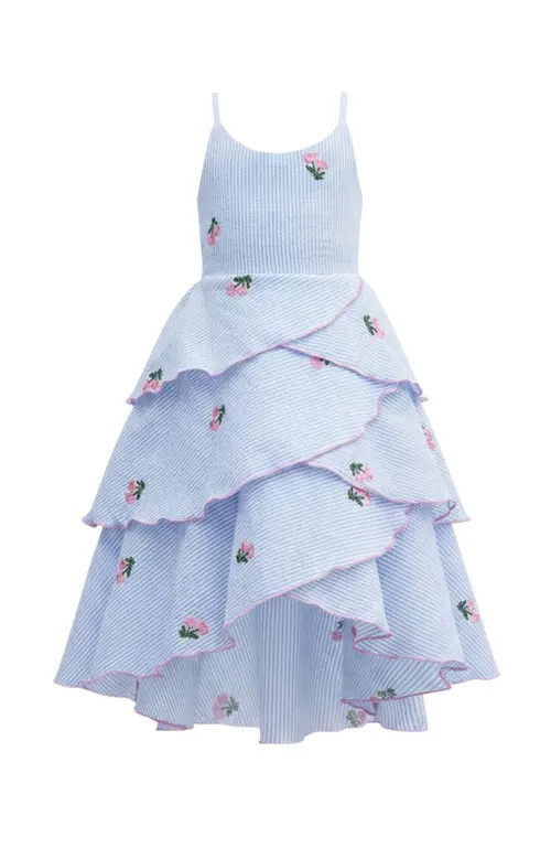 Mia Belle Girls Pretty Petal Southern Belle Tiered Dress in Blue at Nordstrom, Size 4-5 | Nordstrom